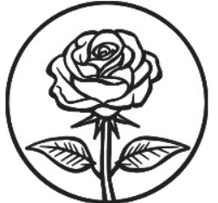 गोलो घेराभित्र दुई पात भएको गुलाफको फूल