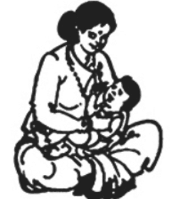 काखमा बच्चा लिएको आमा