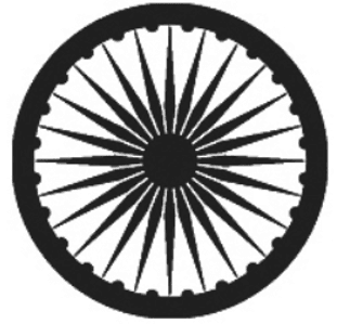 गाढा निलो कलरको गोलाकार भित्र 24 किलाको चक्र